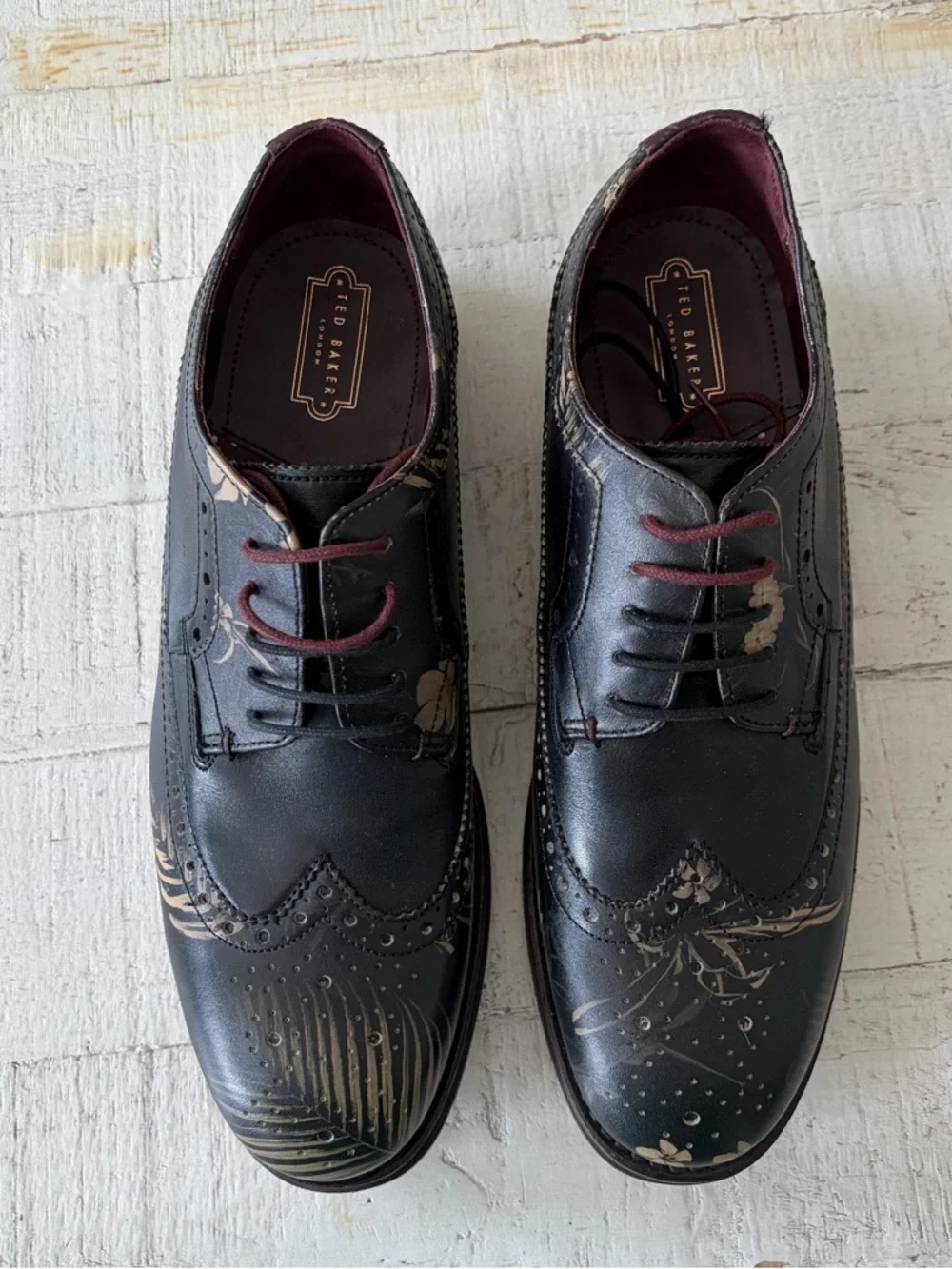 Ted Baker Chorlten Oxford Shoes‎ NEW Men’s size 8 EU 41 Black Leather Floral